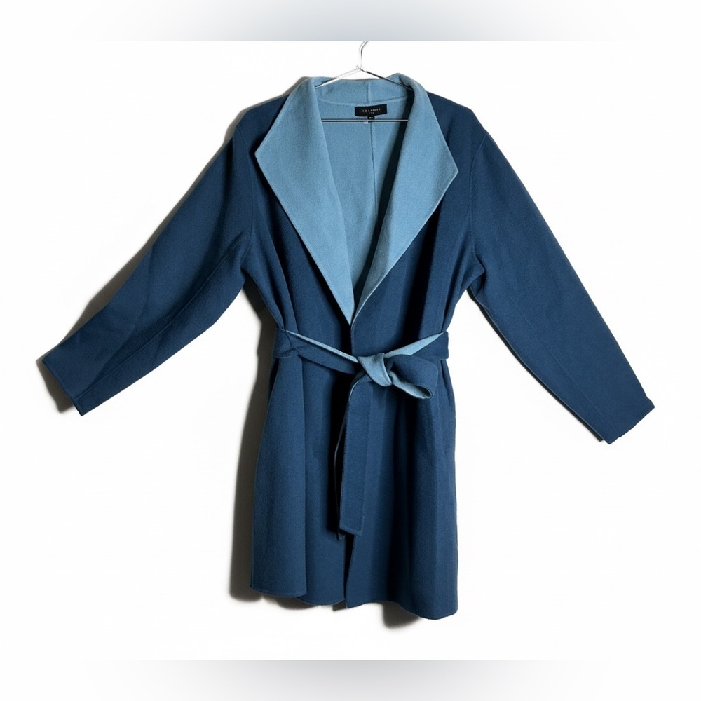 Talbots Double-Face Wool Blend Wrap Coat - Blue Colorblock - Size 16W - Picture 2 of 7